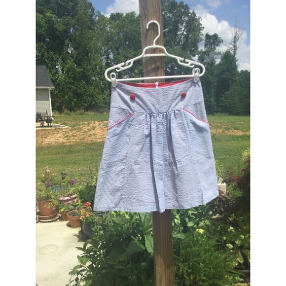 Lula Kate womens skirt size 4 seersucker striped nautical blue red button pinup - Picture 1 of 10